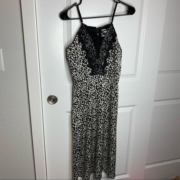 JOA Just One Answer Leopard Print Silky Slip Dress Lace Neckline Size Small - Picture 2 of 7